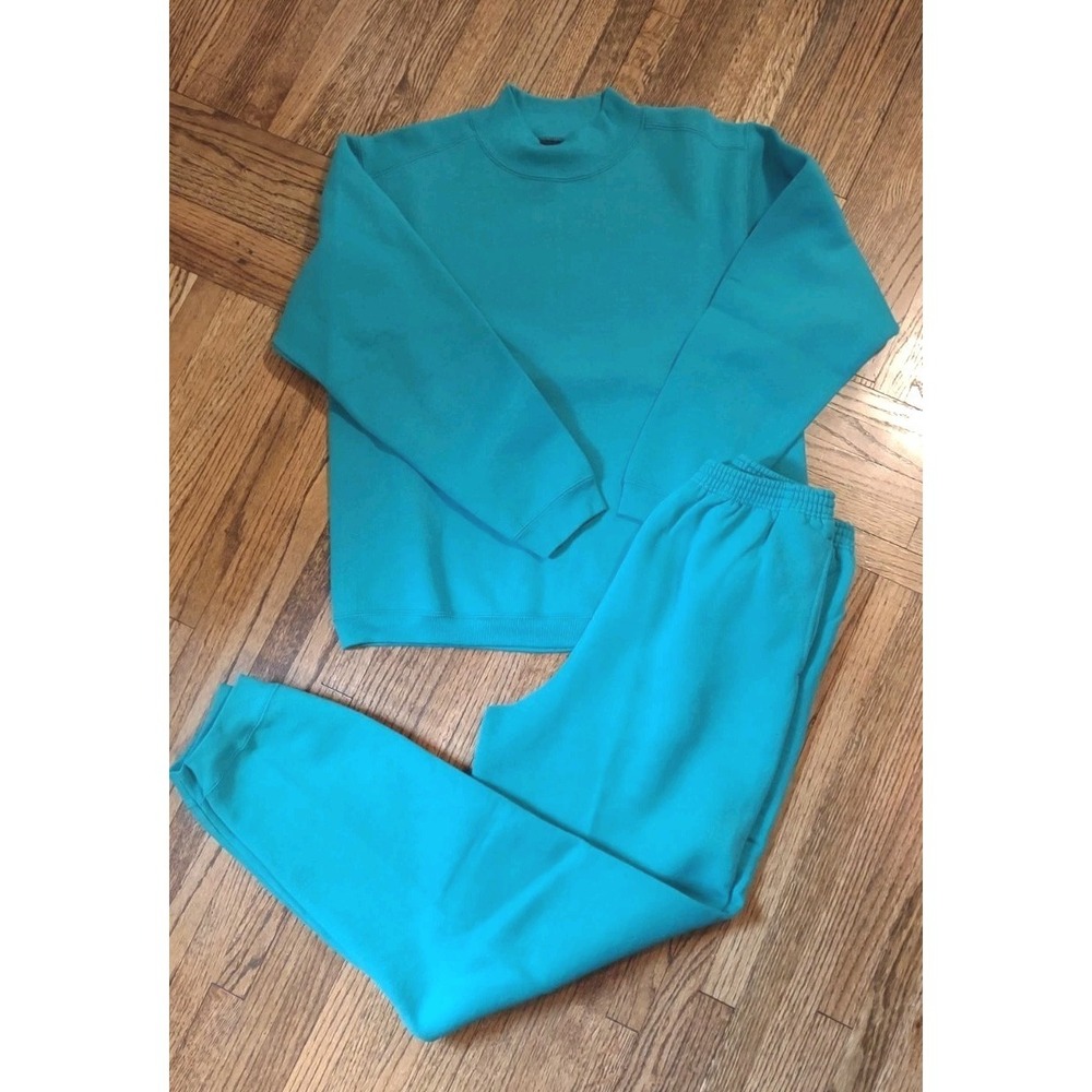 Vintage Catalina Women Teal Blue Mock Neck Sweatshirt & Sweatpants Set Medium